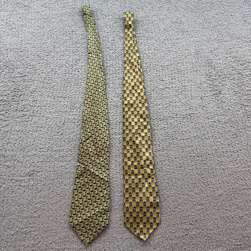 Vintage Mens Tie Lot The Nature Conservancy Silk Duck & Puritan Geometric Gold